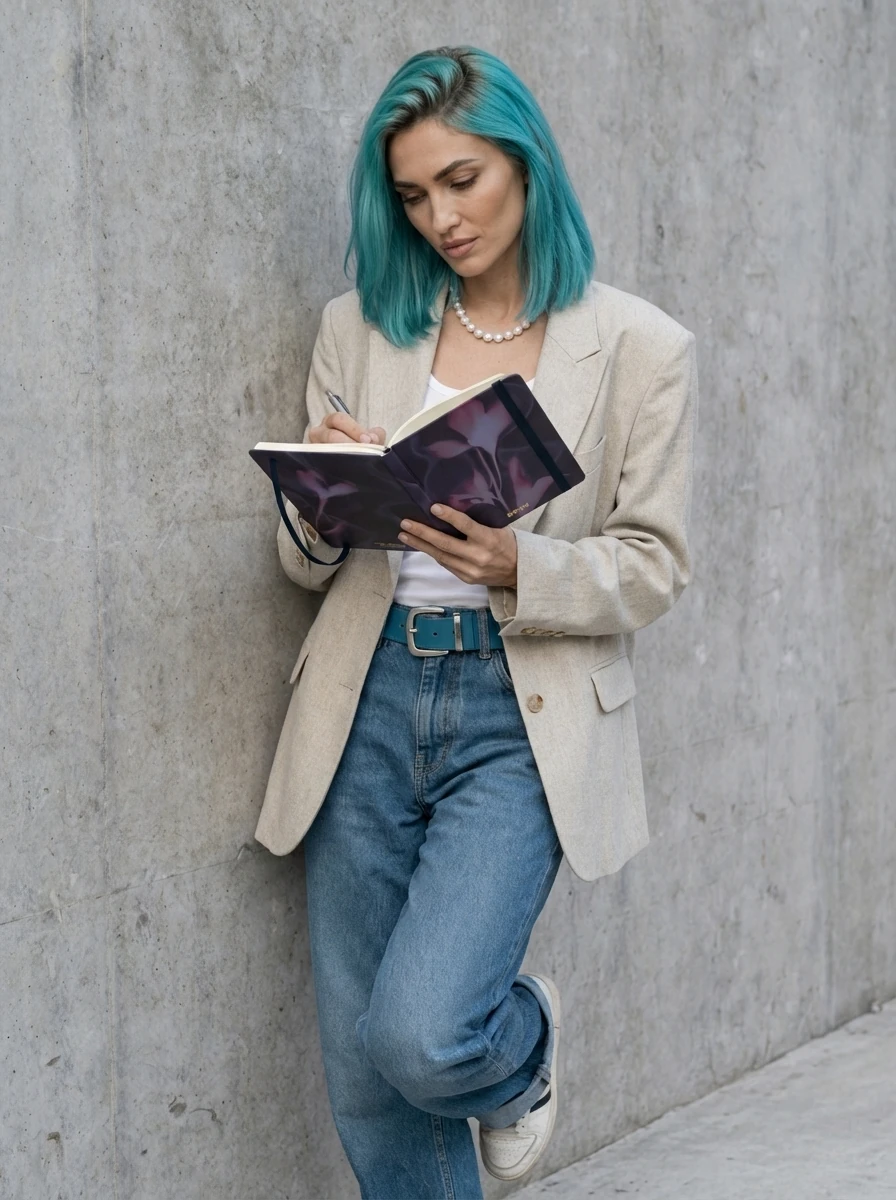 Sian writing in a notebook, Cyan's brand voice.