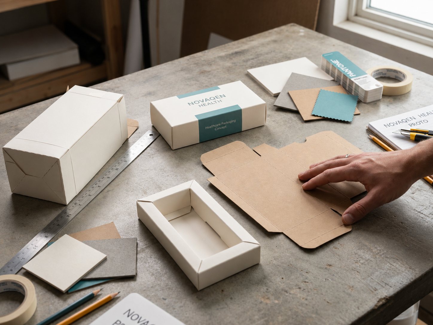 Packaging prototypes and structural samples in development at Cyan Group.