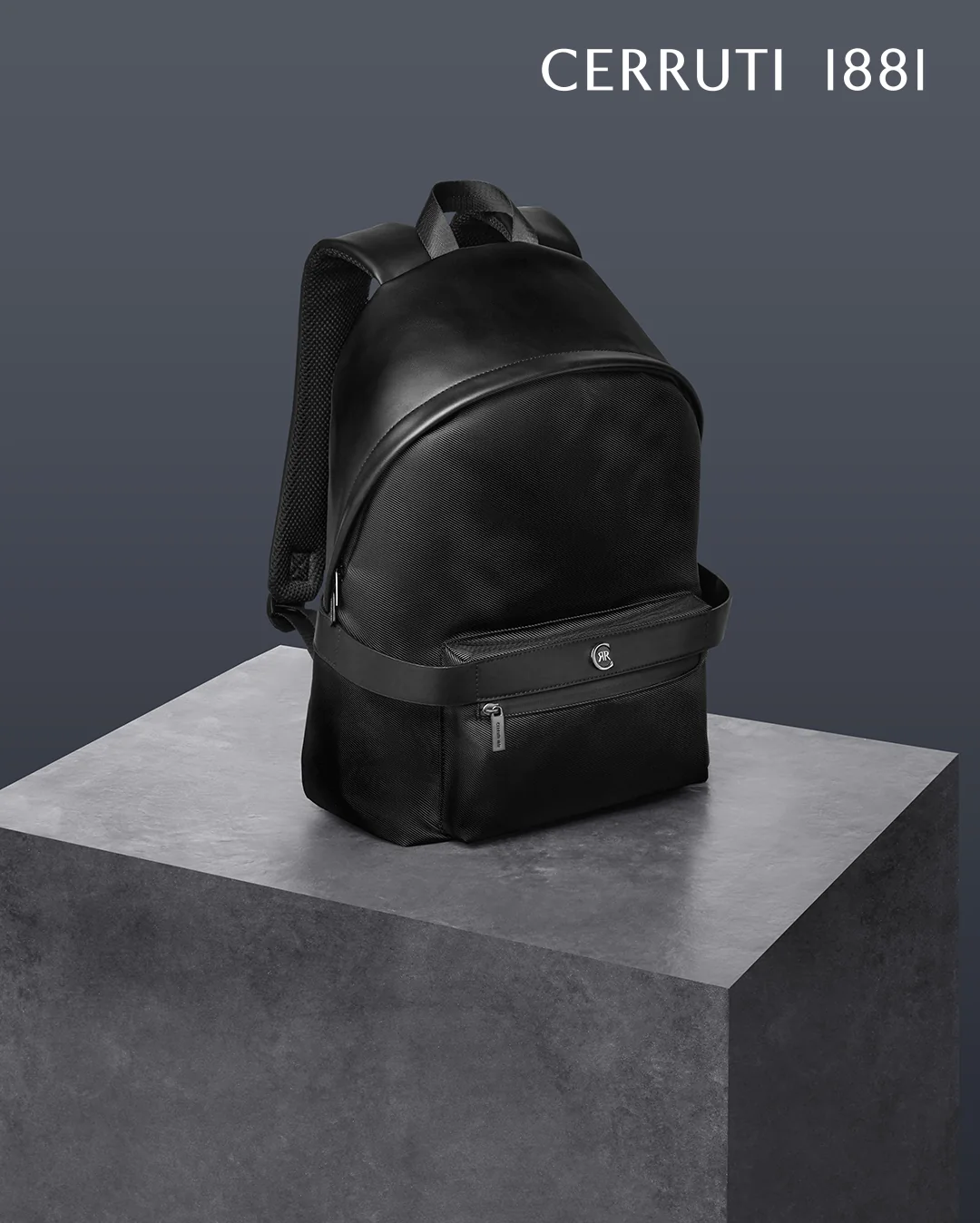 Cerruti 1881 backpack displayed on a plinth