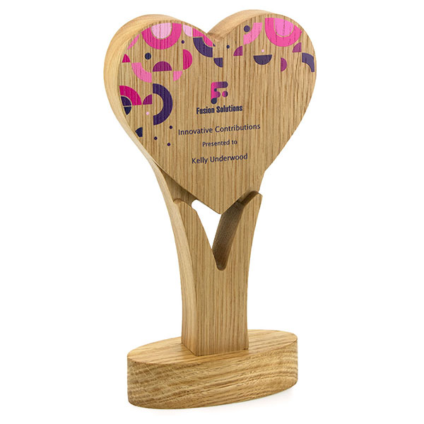 Solid Oak Trophy Award - Full Colour
