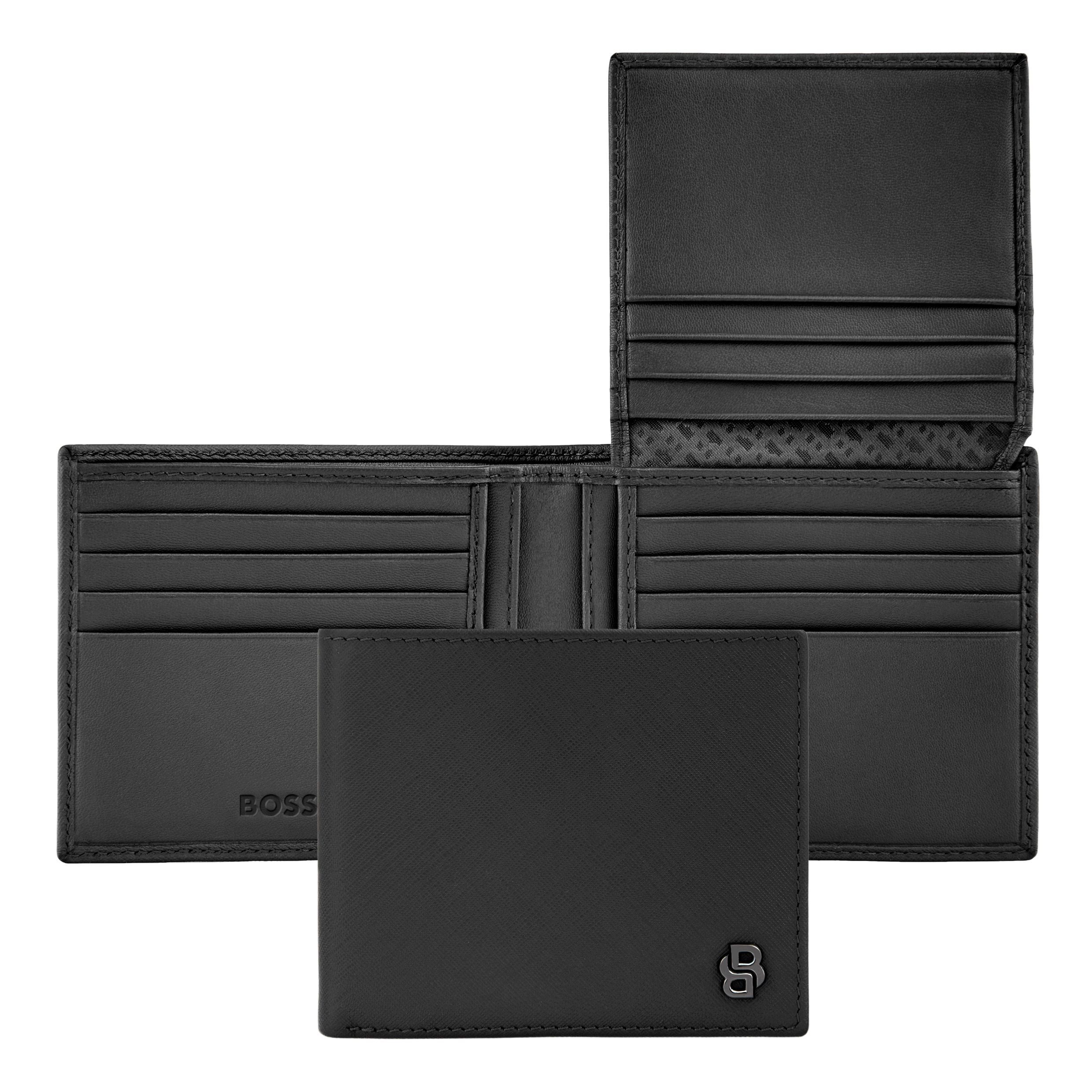 Hugo Boss Card wallet with flap Double B Saffiano Black