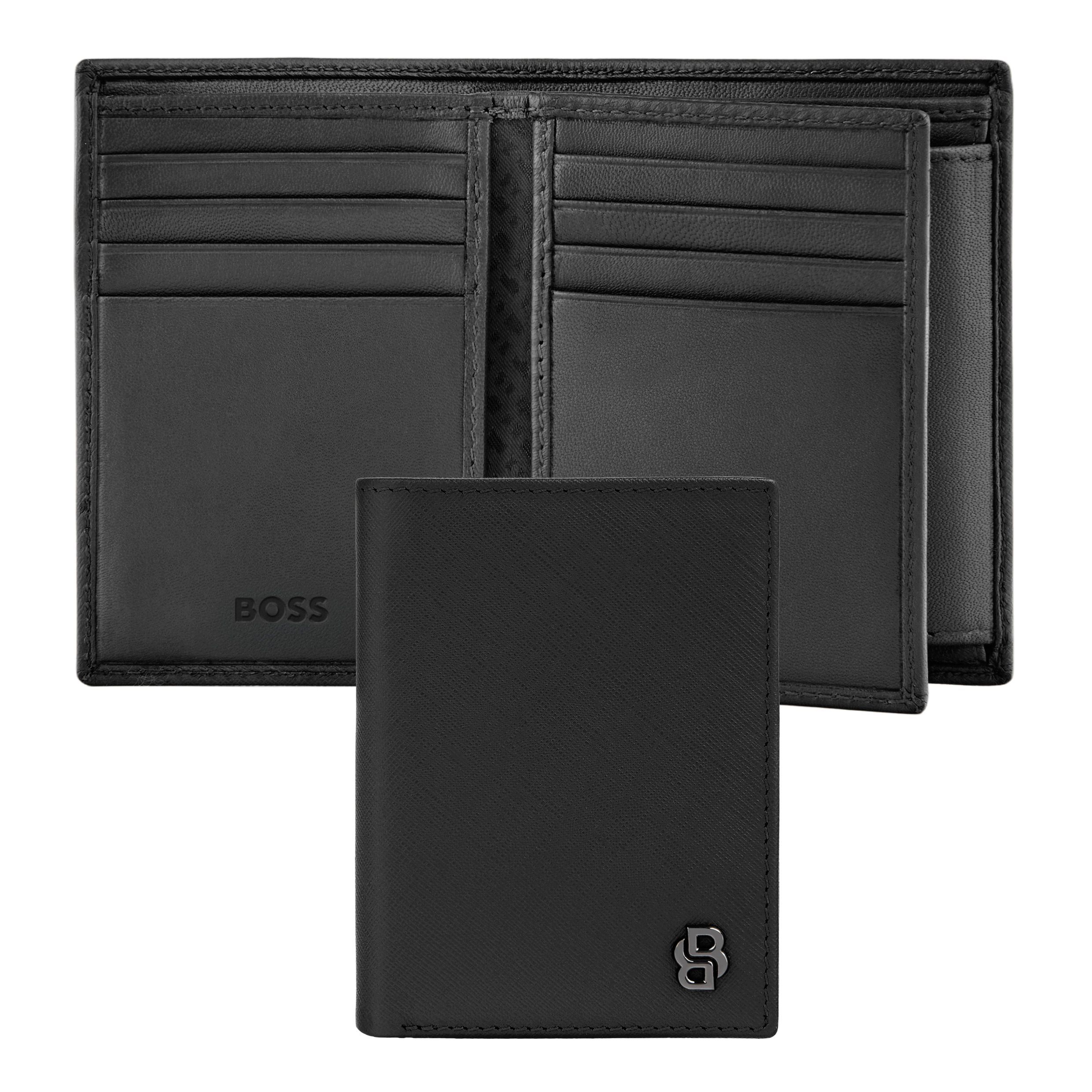 Hugo Boss Card holder with flap and money pocket Double B Saffiano Black