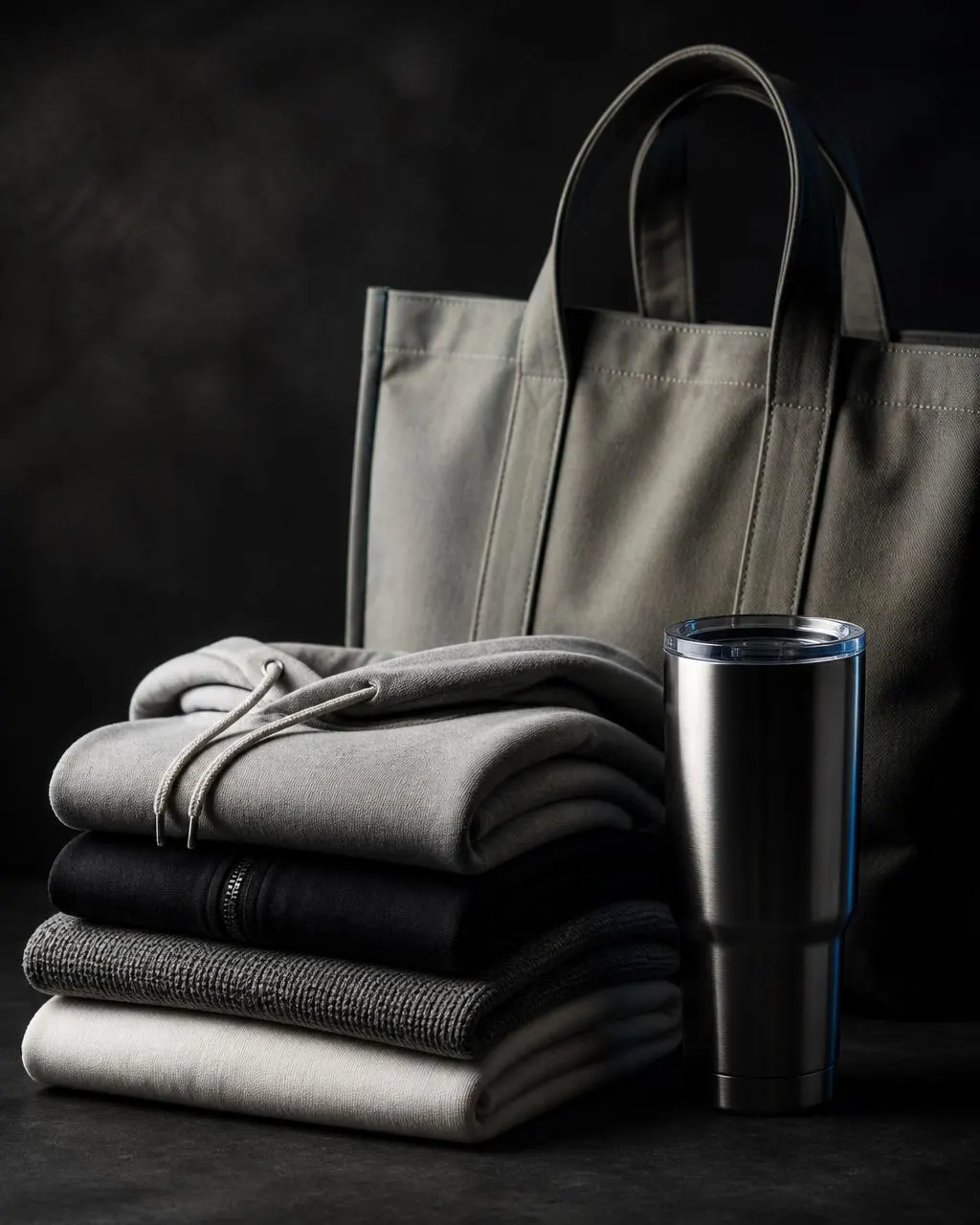 A considered selection of premium branded merchandise arranged for a marketing campaign.